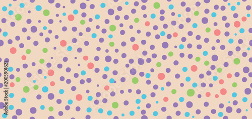 Foto Seamless polka dot pattern with colorful irregular circles on a warm beige background