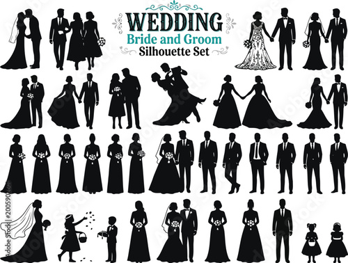 Foto Wedding bride groom silhouette set