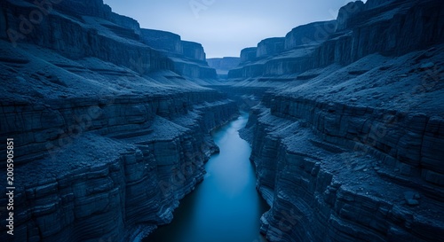 Deep Canyon River Landscape Under Blue Sky