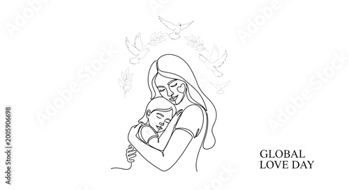 Bilde på lerret Woman Hugging Young Child Tightly.