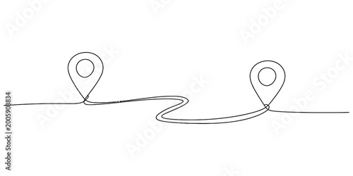 Φωτογραφία Continuous one line drawing of a travel path connecting two map location pins sh