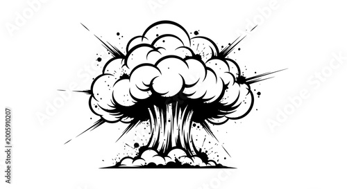 Tableau sur toile Explosion Cloud Vector Illustration Black and White