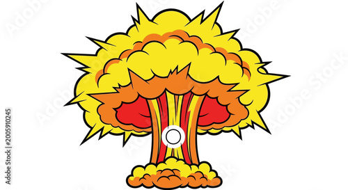 Canvas Print Explosion Cloud, Comic Style, Atomic Bomb Mushroom Cloud Illustration