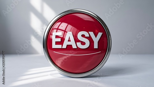 Easy button icon with glossy red design on modern background