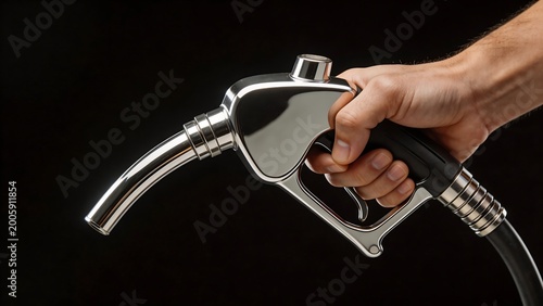 Hand holding a shiny fuel nozzle