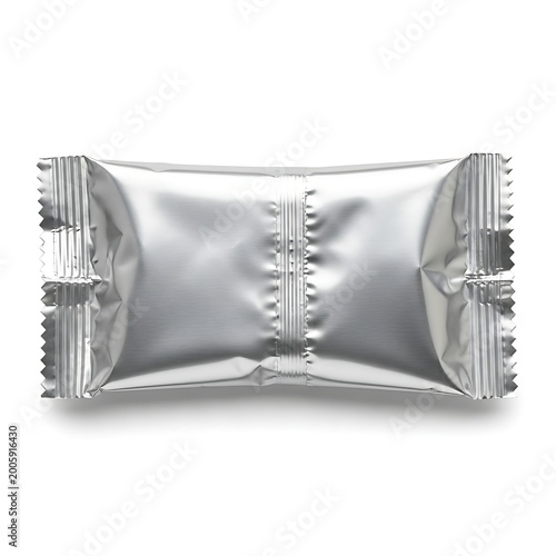 Shiny aluminum foil wrapped snack package ready for storage or consumption