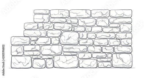 Fotografie Rough Hewn Stone Wall Texture Background, Hand Drawn Sketch