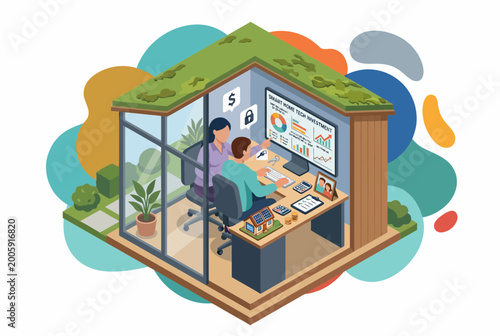 Foto Couple Planning Smart Home Mortgage and Family Financial Investment