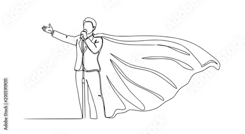 Photos Superhero Speaker with Microphone and Flowing Cape, Line Art