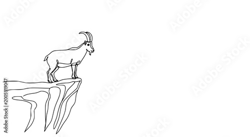 Foto Ibex Standing on Cliff Edge, Minimalist Line Drawing, Wildlife Art