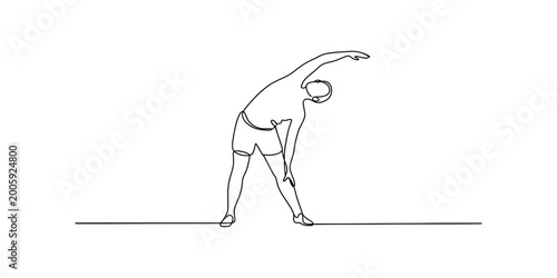 Photos Single line drawing of a person stretching their body side to side, fitness and
