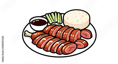 Fotografía Peking Duck Slices with Pancakes, Scallions and Sauce