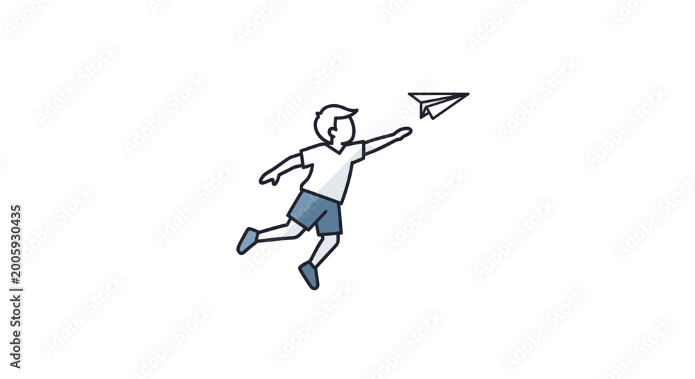 Fototapeta premium Boy Running with Kite Outdoors Freely.