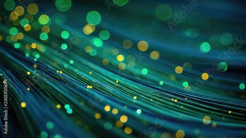 Abstract flowing lines of light with bokeh and particles