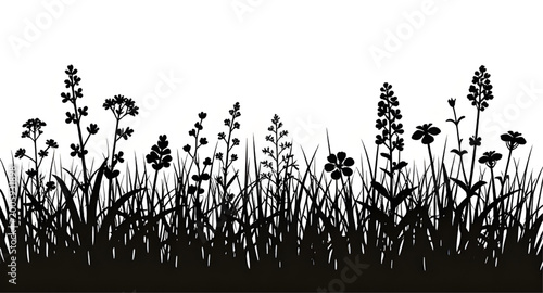 Fotografie wild grass silhouette vector, black grass illustration, natural plant silhouette