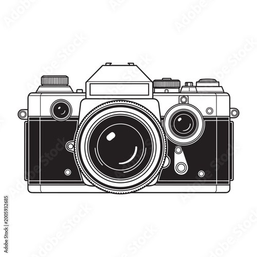 vintage film camera flat design vector illustration with lens and dials