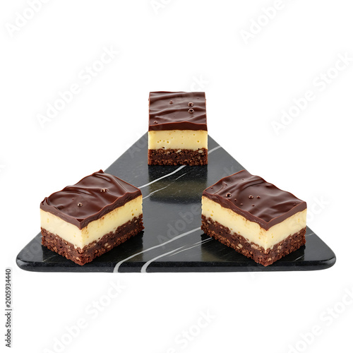 Side view nanaimo bars on stone plate