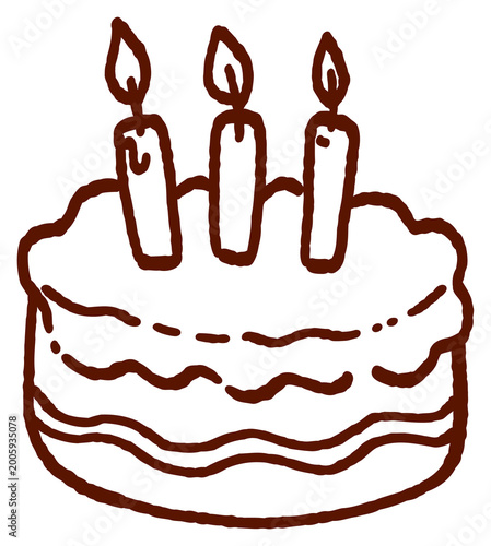 cute birthday cake with three candles doodle illustration simple hand drawn dessert icon festive celebration sweet pastry clipart minimal line art