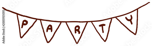 cute party banner garland with party text doodle illustration festive birthday decoration simple hand drawn bunting flag line art