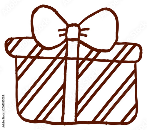 cute gift box with ribbon bow doodle illustration hand drawn present package with striped wrapping festive birthday celebration element simple cartoon line art isolated