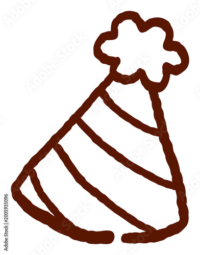 cute party hat doodle illustration hand drawn striped birthday cone with pom pom festive celebration accessory simple cartoon line art isolated