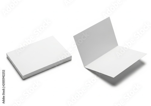 Two folded white paper sheets with one open and one closed