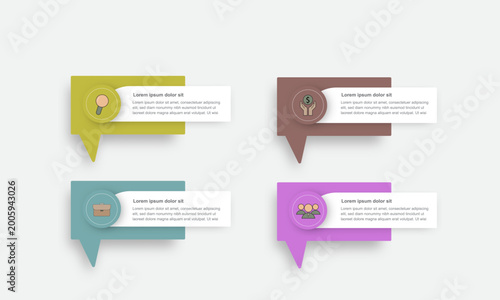 Modern flat vector speech bubbles infographic set with colorful gradient panels and minimal icons. Clean layout for business, marketing, communication, teamwork, and presentation design templates.