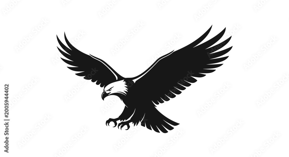 Fototapeta premium Silhouette of an eagle with outstretched wings against a white background