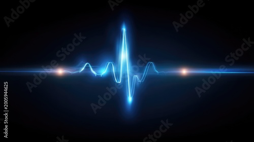 Abstract digital heartbeat line visualization with bright elements on a dark background representing sound waves or vital signs