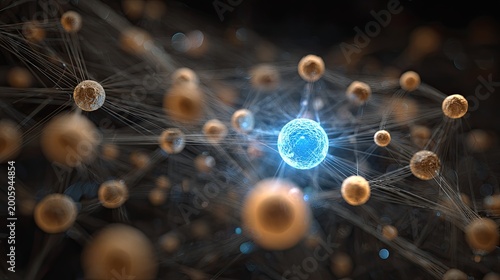 Glowing blue orb central to interconnected, textured nodes