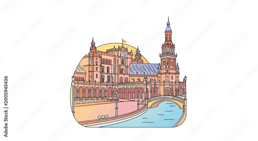 Obraz premium Plaza de España, Seville: Architectural Marvel with Canal and Bridge