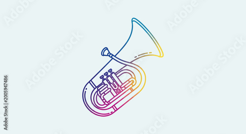 Minimalist Line Art of a Baritone Horn with Rainbow Gradient