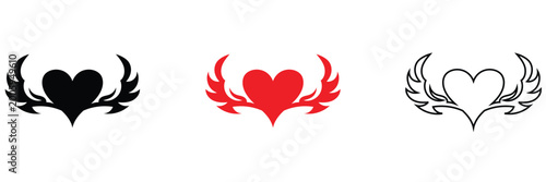 Quadro su tela Winged Heart Icon Set