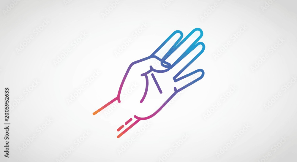 Obraz premium Hand showing number 4 with colorful gradient lines on white background