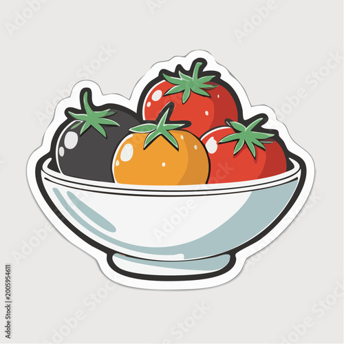 Bowl of colorful tomatoes illustration