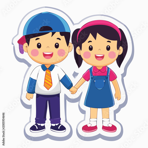 Cartoon Children Holding Hands