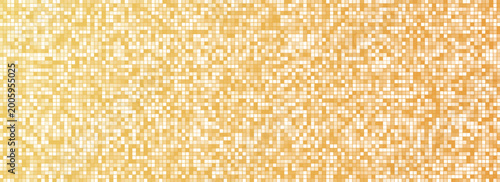 Shining gold disco party pattern background. Iridescent golden sequin mosaic texture. Sparkling yellow halftone wallpaper. Pop up comic glowing glitter backdrop. 70s or 80s vector design template