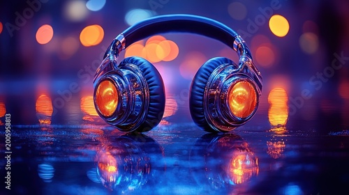 Colorful Neon Headphones Reflections