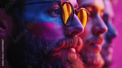 Colorful Neon Light Portrait of Men
