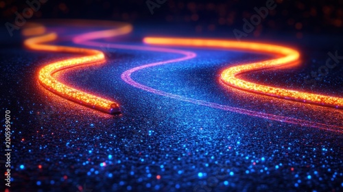 Colorful Neon Light Trails on Dark Surface