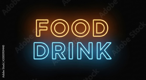 Colorful Neon Sign with Food and Drink Text