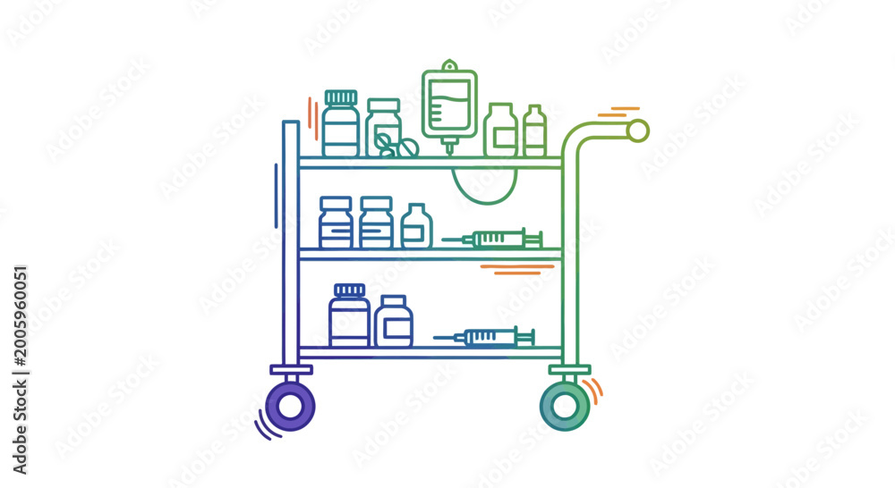 Obraz premium Medical Cart with Medications and Syringes, Healthcare Illustration