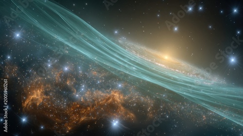 Cosmic nebula and distant galaxy swirl with bright star