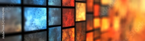 Vibrant close up mosaic of multicolored glass pieces on textured wall surface, close up mosaic of diverse colorful glass fragments adorning a textured wall.