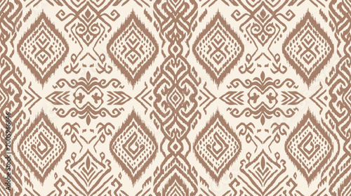Intricate diamond geometric textile pattern with repeating motifs and vintage earthy tones.