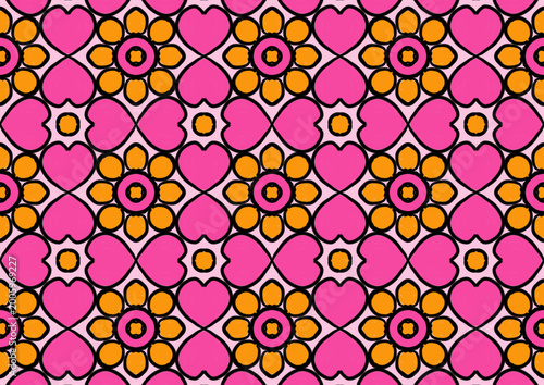 Colorful Retro Floral Seamless Pattern with Geometric Folk Ornament Background