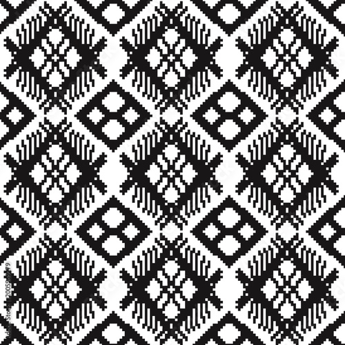 Black and White Tribal Seamless Pattern with Geometric Ethnic Diamond Ornament Background