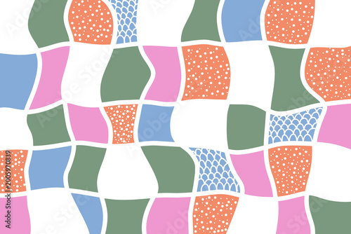Abstract Patchwork Pattern With Wavy Lines