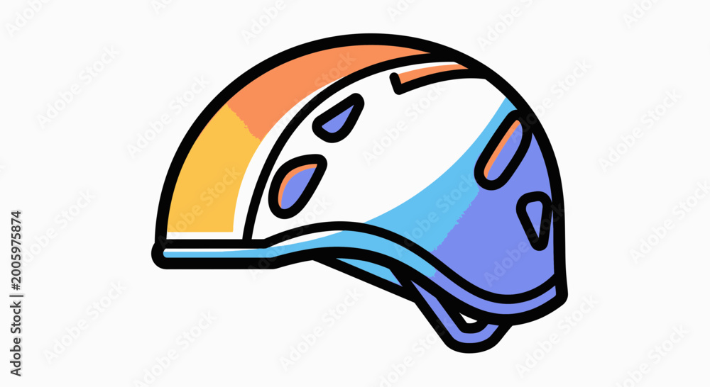 Fototapeta premium Colorful climbing helmet, safety gear for outdoor adventure, sports equipment, protective headwear