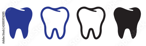 Four different tooth icon variations illustrating dental health and care concepts for design.